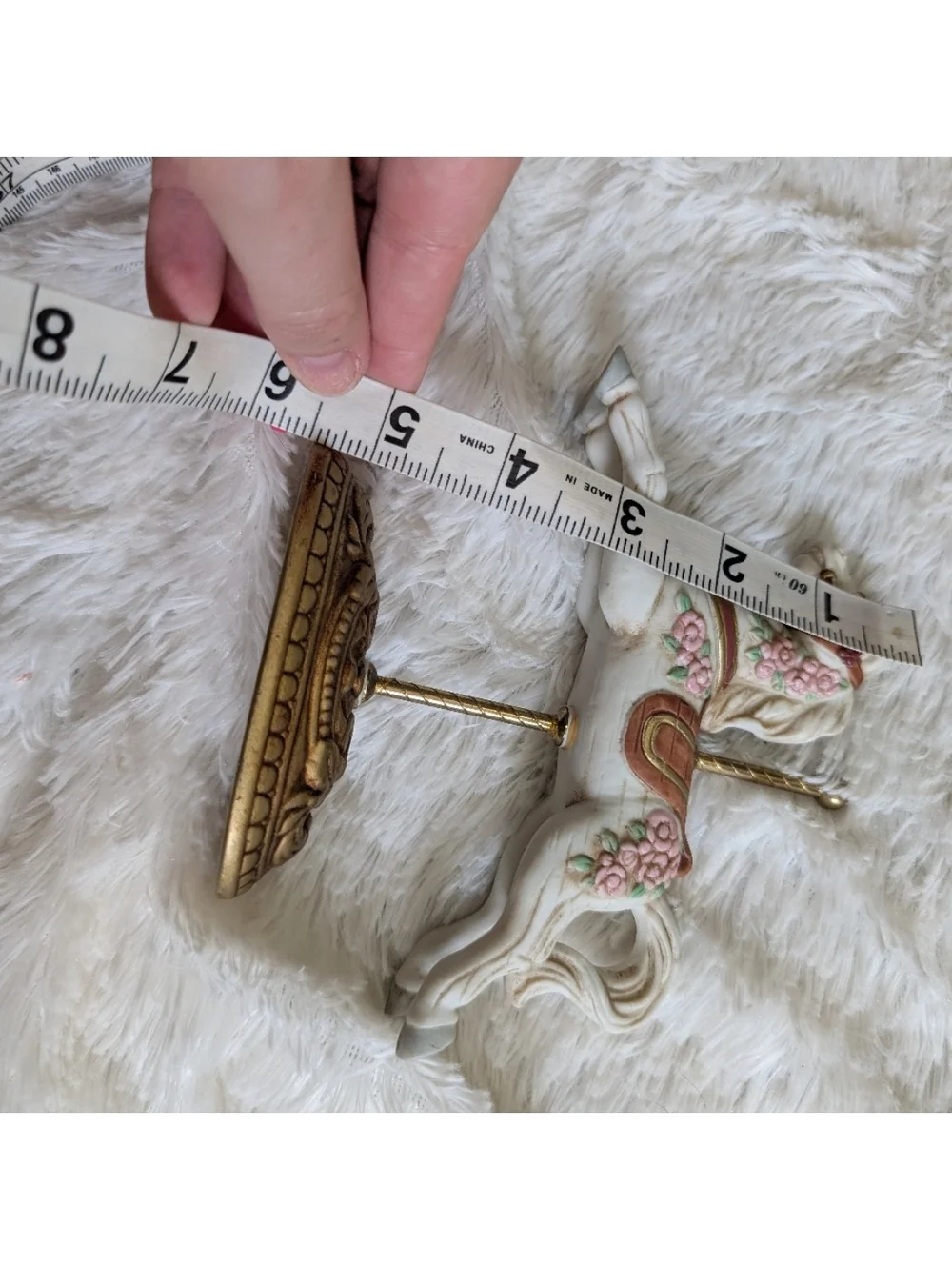 Vintage Homco Colorful Porcelain Carousel Horse On Gold Stand